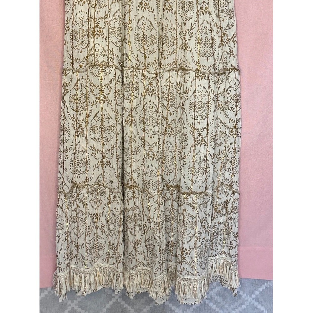Me 2 Magic Boho Maxi Dress L Gold Metallic Regencycore Indie Fringe Festival - Picture 7 of 8